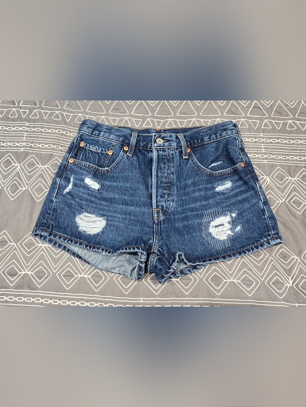 Levis 501 High Waisted Distressed Denim Shorts Size 27